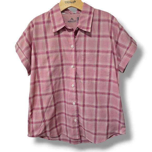 Ridgecut Women’s Pink Plaid Dobby Short Sleeve Western Work Shirt Small - Picture 1 of 9